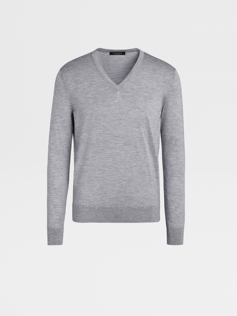 Grey Cashseta Light Knit V-neck Sweater